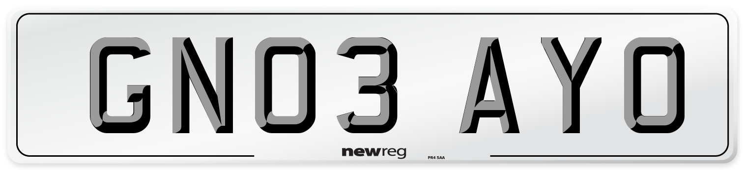GN03 AYO Number Plate from New Reg